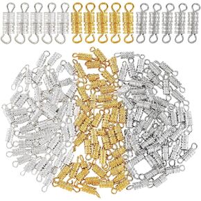 150 Sets 3 Color Brass Turnbuckle 13~14.5x3.5mm Barrel Screw Clasps Jewelry End Tip Caps 2mm Hole Tube Fastener Rope End Cap for DIY Necklace Bracelet Jewelry Making