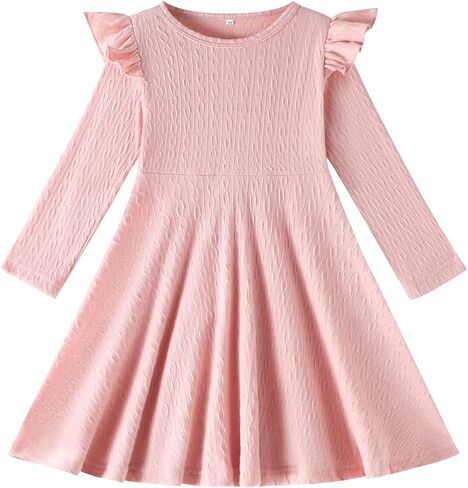 Toddler Girls Sweater Dresses Baby Long Sleeve Ruffle Knitted Winter Dresses for Girl Casual Solid Kids Fall Dress in Saudi Arabia