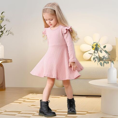 Toddler Girls Sweater Dresses Baby Long Sleeve Ruffle Knitted Winter Dresses for Girl Casual Solid Kids Fall Dress in Saudi Arabia