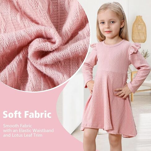 Toddler Girls Sweater Dresses Baby Long Sleeve Ruffle Knitted Winter Dresses for Girl Casual Solid Kids Fall Dress in Saudi Arabia