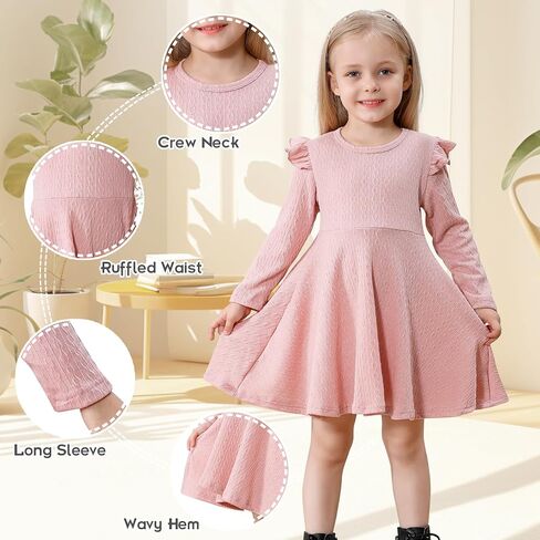 Toddler Girls Sweater Dresses Baby Long Sleeve Ruffle Knitted Winter Dresses for Girl Casual Solid Kids Fall Dress in Saudi Arabia