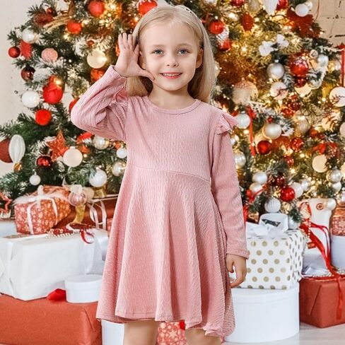 Toddler Girls Sweater Dresses Baby Long Sleeve Ruffle Knitted Winter Dresses for Girl Casual Solid Kids Fall Dress in Saudi Arabia
