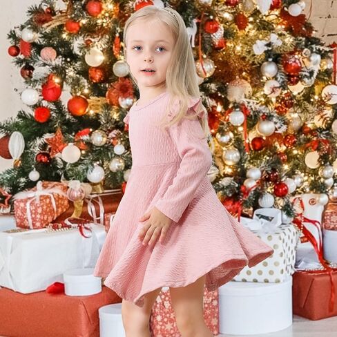 Toddler Girls Sweater Dresses Baby Long Sleeve Ruffle Knitted Winter Dresses for Girl Casual Solid Kids Fall Dress in Saudi Arabia