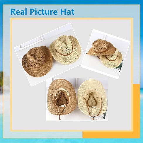 Straw Cowboy Hat Western Hats for Women/Men Cowgirl Hat Sun Beach Hat Shapeable Wide Brim Foldable Vacation Hat for Summer in Kuwait