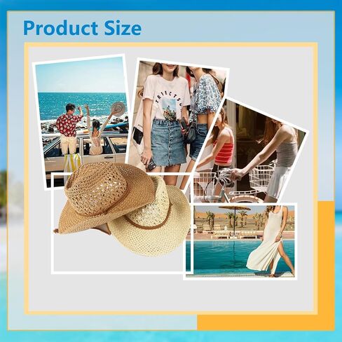 Straw Cowboy Hat Western Hats for Women/Men Cowgirl Hat Sun Beach Hat Shapeable Wide Brim Foldable Vacation Hat for Summer in Kuwait