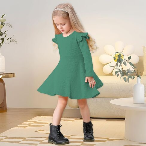Toddler Girls Sweater Dresses Baby Long Sleeve Ruffle Knitted Winter Dresses for Girl Casual Solid Kids Fall Dress in Saudi Arabia