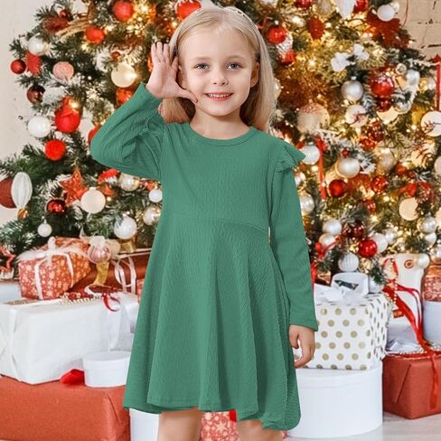 Toddler Girls Sweater Dresses Baby Long Sleeve Ruffle Knitted Winter Dresses for Girl Casual Solid Kids Fall Dress in Saudi Arabia
