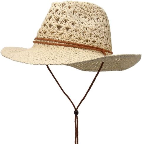 Straw Cowboy Hat Western Hats for Women/Men Cowgirl Hat Sun Beach Hat Shapeable Wide Brim Foldable Vacation Hat for Summer in Kuwait