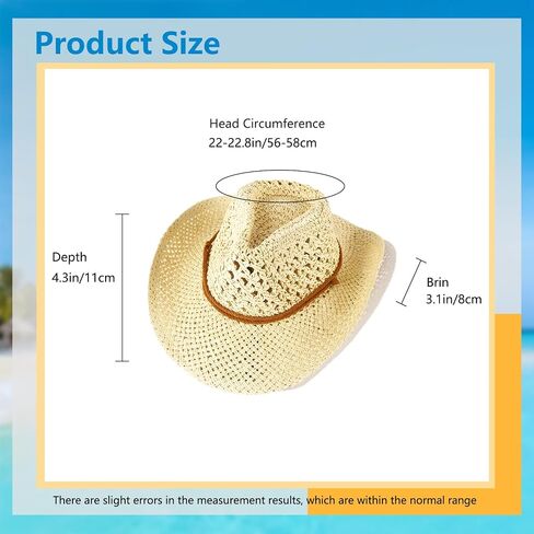Straw Cowboy Hat Western Hats for Women/Men Cowgirl Hat Sun Beach Hat Shapeable Wide Brim Foldable Vacation Hat for Summer in Kuwait
