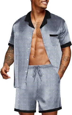 Ekouaer Men Silk Pajamas Set Button Down Satin Sleepwear 2 Piece Pj Shorts Set Summer Loungewear in Saudi Arabia