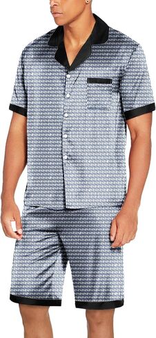 Ekouaer Men Silk Pajamas Set Button Down Satin Sleepwear 2 Piece Pj Shorts Set Summer Loungewear in Saudi Arabia