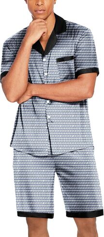 Ekouaer Men Silk Pajamas Set Button Down Satin Sleepwear 2 Piece Pj Shorts Set Summer Loungewear in Saudi Arabia