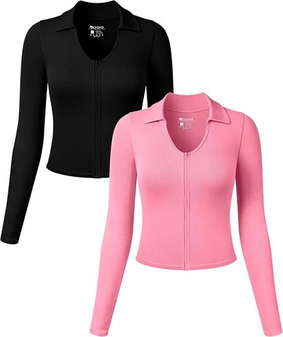 قمصان OQQ للسيدات قطعتين بأكمام طويلة وسحاب، قمصان أساسية مثيرة وجذابة in Kuwait