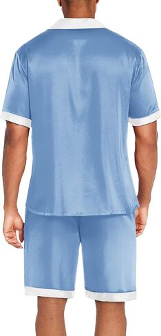 Ekouaer Men Silk Pajamas Set Button Down Satin Sleepwear 2 Piece Pj Shorts Set Summer Loungewear in Saudi Arabia