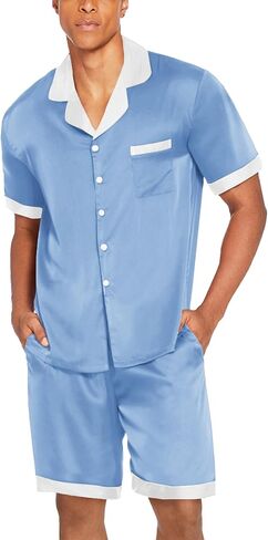 Ekouaer Men Silk Pajamas Set Button Down Satin Sleepwear 2 Piece Pj Shorts Set Summer Loungewear in Saudi Arabia