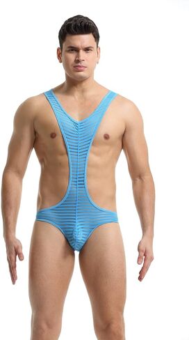 Men's Mankini Leotard Ice Silk Jockstrap Bodysuit Underwear Back Hollow Out Wrestling Singlet Bodysuit in Saudi Arabia