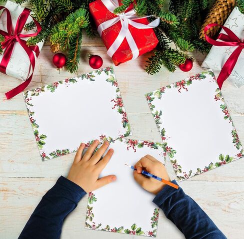 قرطاسية عيد الميلاد ورقة ترويسة 100 حزمة عطلة عيد الميلاد التوت الأحمر وهولي ترك الحدود الخضراء لكتابة رسالة الكمبيوتر مكتب الملاحظات دعوات الزفاف ومستلزمات الطباعة 8.5 "× 11" in Saudi Arabia