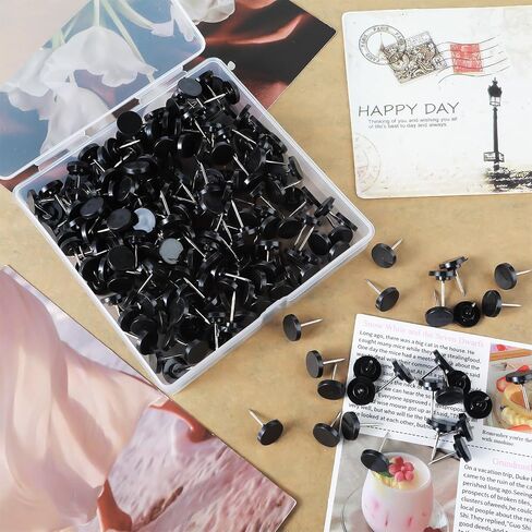 200 Count Flat Push Pins with Plastic Head, Black Thumb Tacks for Wall Picture Hanging Metal Nails Decorative Black Thumbtacks Flat for Cork Board Wooden Photo Wall and Bulletin in Saudi Arabia