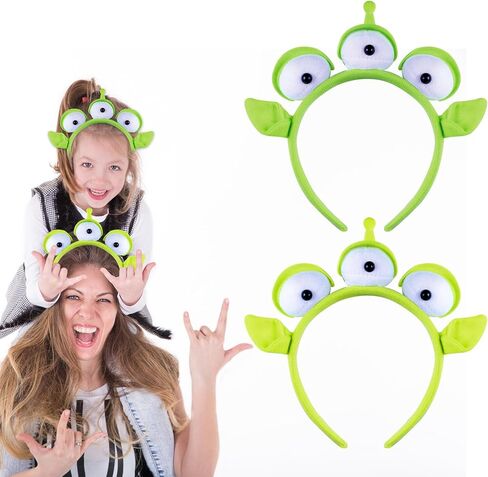 KKBES 2 Pack Three-eyed Alien Headbands, Alien Monster Headband, Green Monster Headband, Halloween Costume Hair Bands in Kuwait