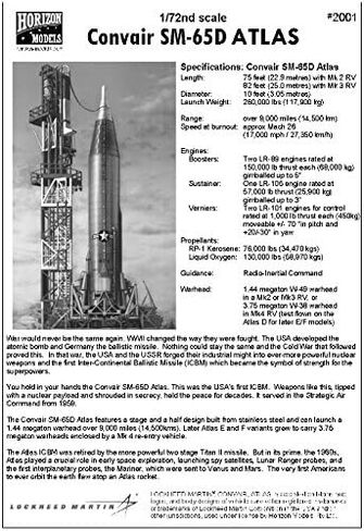 1/72nd Scale Convair SM-65D Atlas Plastic Model Kit in Saudi Arabia