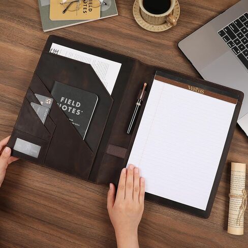 Genuine Leather Padfolio,Free Engraved Name, Personalized Leather Portfolio, A4 Document Folder Legal Pad Padfolio, Resume Folio for Men & Women in Kuwait
