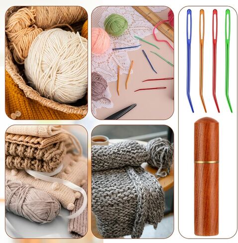 8Pcs Large Eye Darning Needles for Wool, Aluminum Curved Embroidery Needle Large Eye Curved Blunt Needles Sewing Needles Hand Knitting Needles Tapestry Needles with Wooden Case for Yarn Crochet in Saudi Arabia
