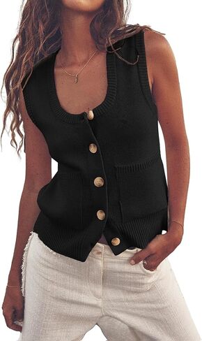 Beautiful Nomad Women's Knit Sweater Vest Sleeveless Tank Tops Casual Y2K Button Down Cardigan Vest Shirts in Kuwait