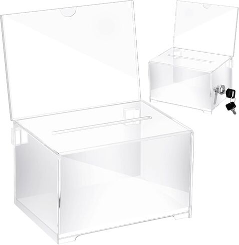 Yulejo 2 Pcs Donation Box for Fundraising Ballot Box with Sign Holder Suggestion Box with Lock and Keys Raffle Box for Ticket Tip Jar for Voting School Event Organization, 6.25 x 4.5 x 4 Inch(Clear) in Saudi Arabia