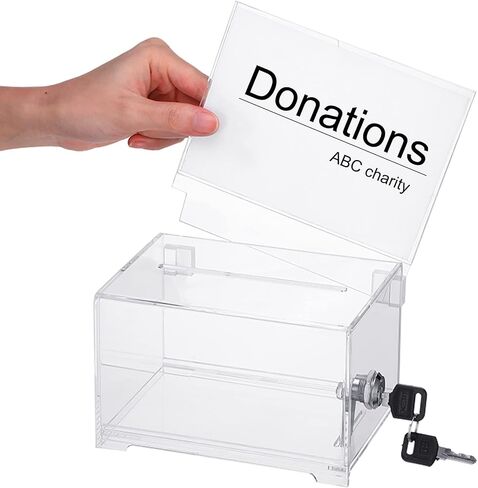 Yulejo 2 Pcs Donation Box for Fundraising Ballot Box with Sign Holder Suggestion Box with Lock and Keys Raffle Box for Ticket Tip Jar for Voting School Event Organization, 6.25 x 4.5 x 4 Inch(Clear) in Saudi Arabia