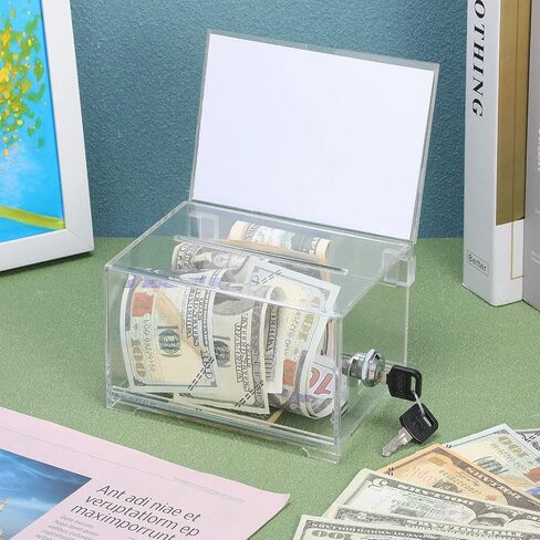 Yulejo 2 Pcs Donation Box for Fundraising Ballot Box with Sign Holder Suggestion Box with Lock and Keys Raffle Box for Ticket Tip Jar for Voting School Event Organization, 6.25 x 4.5 x 4 Inch(Clear) in Saudi Arabia