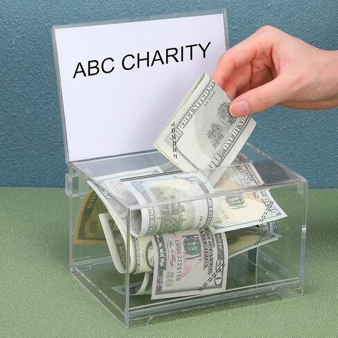 Yulejo 2 Pcs Donation Box for Fundraising Ballot Box with Sign Holder Suggestion Box with Lock and Keys Raffle Box for Ticket Tip Jar for Voting School Event Organization, 6.25 x 4.5 x 4 Inch(Clear) in Saudi Arabia