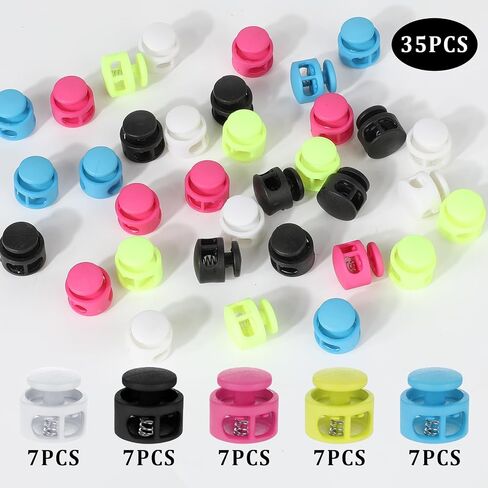 35 Pcs Plastic Spring Cord Locks for Drawstring Double Hole Cord Lock for Drawstring Elastic Shoeslace Stopper Spring Stoppers for No Tie Shoelaces Drawstring Backpack Craft Supplies (5 Colors) in Saudi Arabia
