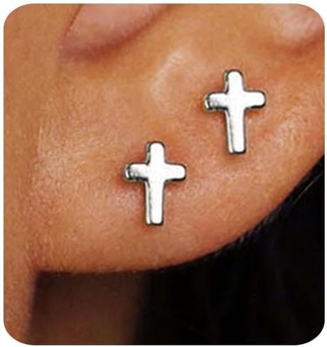 Gold Earrings for Women 14K Gold Cross Stud Earring Dainty Minimalist Simple Small Earrings Jewelry Gift for Her in Saudi Arabia