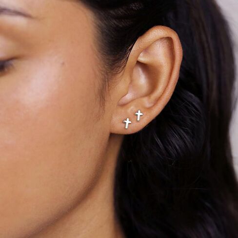Gold Earrings for Women 14K Gold Cross Stud Earring Dainty Minimalist Simple Small Earrings Jewelry Gift for Her in Saudi Arabia