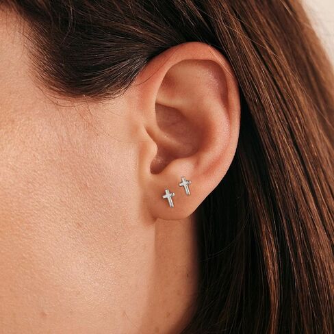 Gold Earrings for Women 14K Gold Cross Stud Earring Dainty Minimalist Simple Small Earrings Jewelry Gift for Her in Saudi Arabia