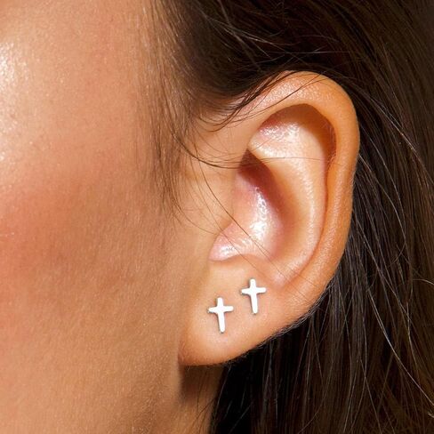 Gold Earrings for Women 14K Gold Cross Stud Earring Dainty Minimalist Simple Small Earrings Jewelry Gift for Her in Saudi Arabia