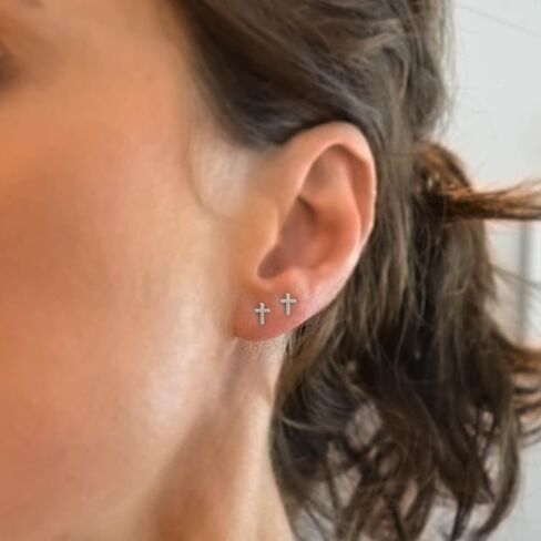 Gold Earrings for Women 14K Gold Cross Stud Earring Dainty Minimalist Simple Small Earrings Jewelry Gift for Her in Saudi Arabia