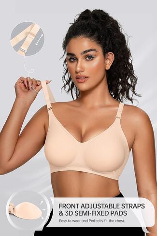 OEAK Womens Seamless Bras Comfortable Bra No Underwire Full Support Bralette Push Up Plus Size V Neck Sleeping Tshirt Bras in Kuwait