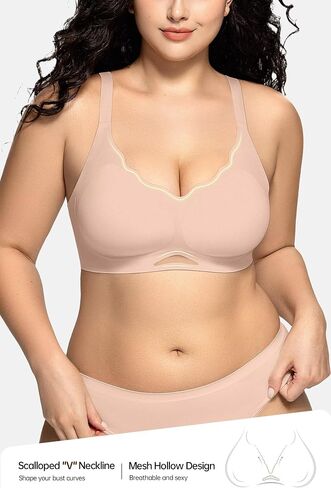 Vertvie Bras for Women Wireless Comfortable Push Up Bra Scalloped Seamless Full Coverage No Underwire Supportive T Shirt Bras in Saudi Arabia