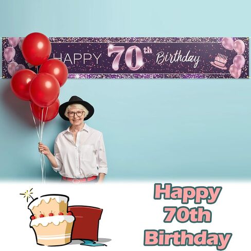 Happy 70th Birthday Backdrop Pink Photo Background Banner Cheers to 70 Years Old Decorations Party Supplies in Kuwait