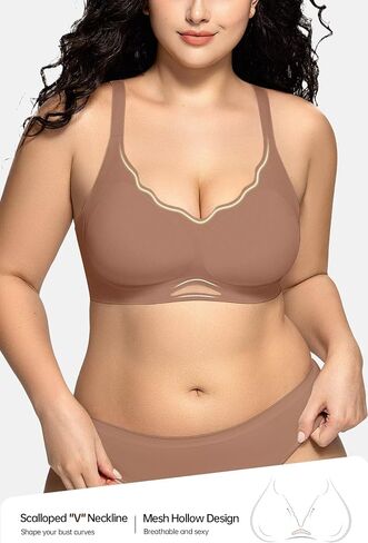 Vertvie Bras for Women Wireless Comfortable Push Up Bra Scalloped Seamless Full Coverage No Underwire Supportive T Shirt Bras in Saudi Arabia