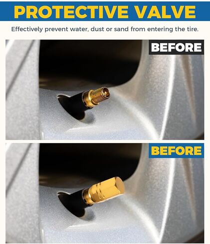 Tire Valve Caps,Car Accessories Valve Stem Caps,Aluminum Alloy Valve Stem Covers, Valve Stem Covers for Car Tires,Valve Stem Caps for Cars,Tire Caps for Cars,SUVs, Motorcycles,Etc (Gold) in Saudi Arabia