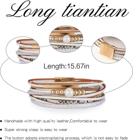 أساور تيانتيان طويلة للنساء Pulseras Para Mujer متعدد الطبقات الكفة الإسورة أساور للنساء مجوهرات بوهو للنساء أساور جلدية قابلة للتكديس للنساء هدايا عصرية للنساء in Saudi Arabia