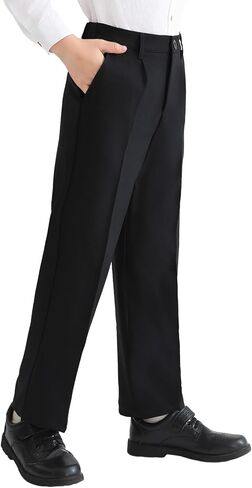 Haloumoning Boys Dress Pants Kids Adjustable Waist Regular Fit Straight Suit Pants School Uniform Trousers 5-14 Years in Saudi Arabia