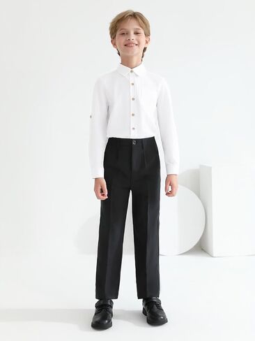Haloumoning Boys Dress Pants Kids Adjustable Waist Regular Fit Straight Suit Pants School Uniform Trousers 5-14 Years in Saudi Arabia
