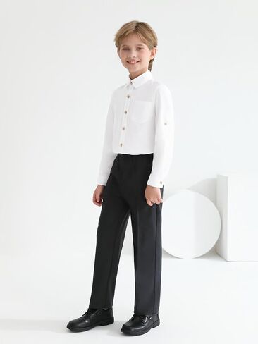 Haloumoning Boys Dress Pants Kids Adjustable Waist Regular Fit Straight Suit Pants School Uniform Trousers 5-14 Years in Saudi Arabia