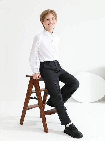 Haloumoning Boys Dress Pants Kids Adjustable Waist Regular Fit Straight Suit Pants School Uniform Trousers 5-14 Years in Saudi Arabia