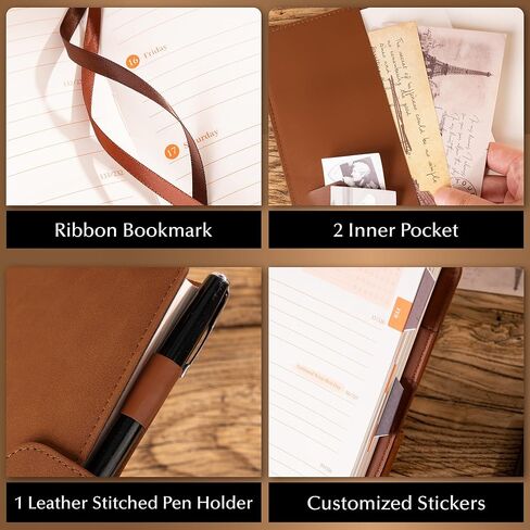 CAGIE 2025 Planner Weekly and Monthly, Leather Daily Planner (Jan. 2025- Dec. 2025), 5.6 "× 8.3" Hardcover Work Planner 100 GSM Thick Paper, 12 Month Productivity Planner with Stickers, Brown in Saudi Arabia