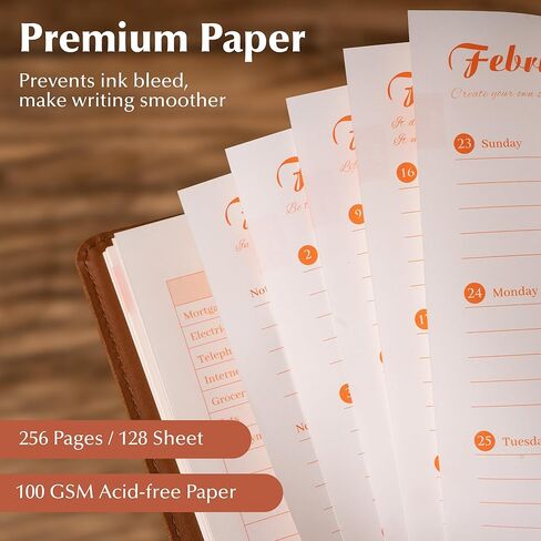 CAGIE 2025 Planner Weekly and Monthly, Leather Daily Planner (Jan. 2025- Dec. 2025), 5.6 "× 8.3" Hardcover Work Planner 100 GSM Thick Paper, 12 Month Productivity Planner with Stickers, Brown in Saudi Arabia