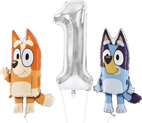 Toyland® Bluey & Bingo Foil Balloon Birthday Pack - 2 x 32" Character Balloons & 1 x 40" Number Balloon - Kids Party Decorations in Kuwait
